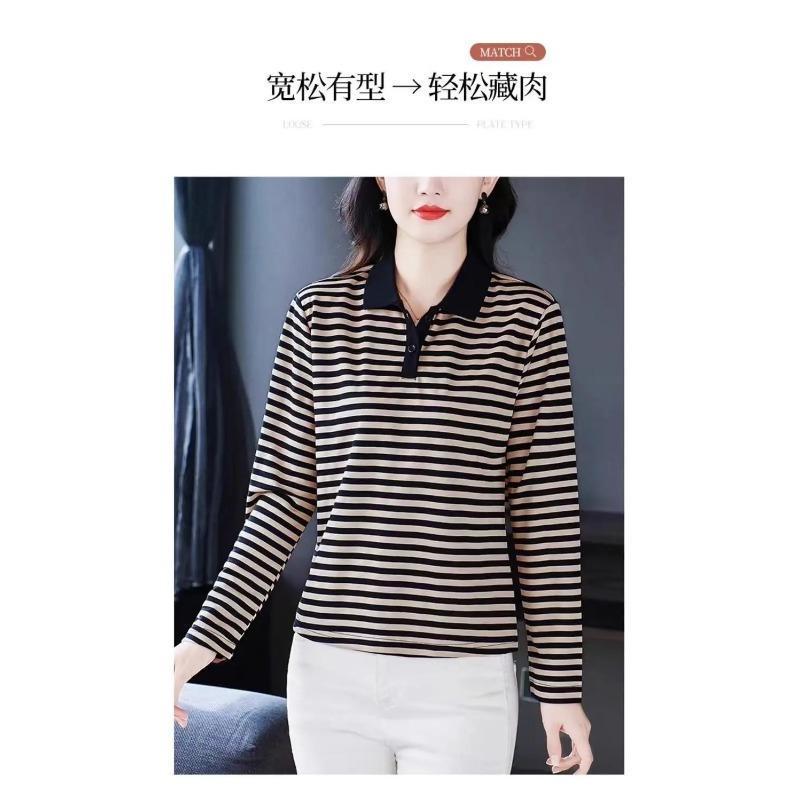 Pure Cotton Women's Versatile Top Long Sleeved T-shirt for Women New Polo Shirt for Middle-aged
