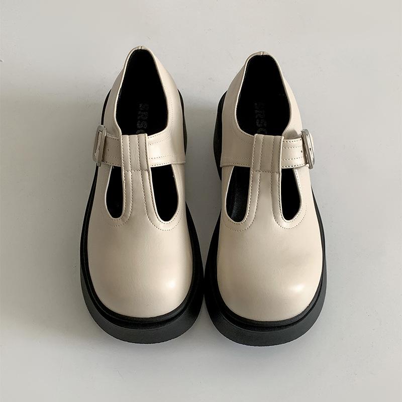 

Юг на юге французская платформа толстый каблук маленькие кожаные туфли женские новинка весна-осень 2025 ретро с юбкой Мэри Джейн одинарные туфли 40 бежевый