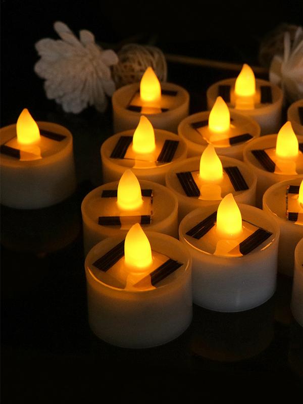 Solar Powered Tea Candles LED Dusk To Dawn Lighting Sensor Smokeless Outdoor Lighting Reusable Waterproof Flameless Candles