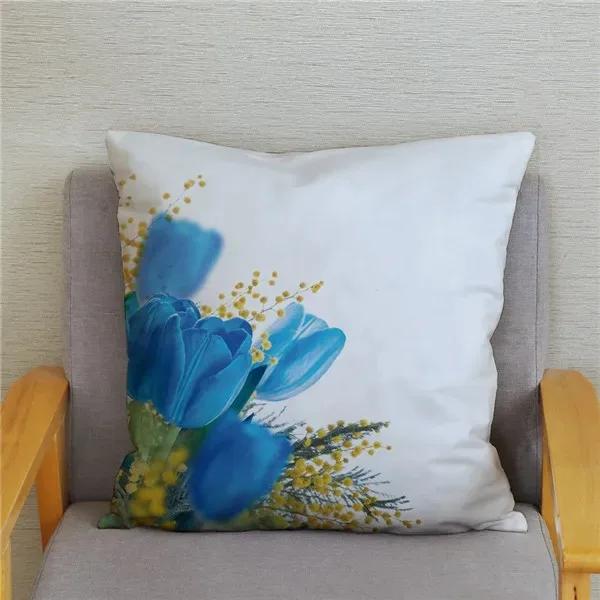 Tulip Flower Print Pattern Cushion Cover Car Living Room Sofa Cushion Cover Luxury Home Decoration Pillow Cover