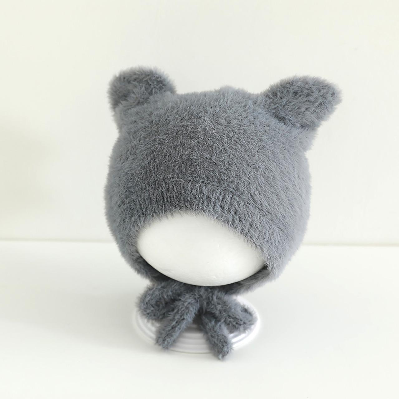 

Baby Plush Ear Protection Hat Cute Cartoon Toddler Tie Beanies 10-36Month Children Warm Headgear Winter Kids Ear Protection Cap сірий колір