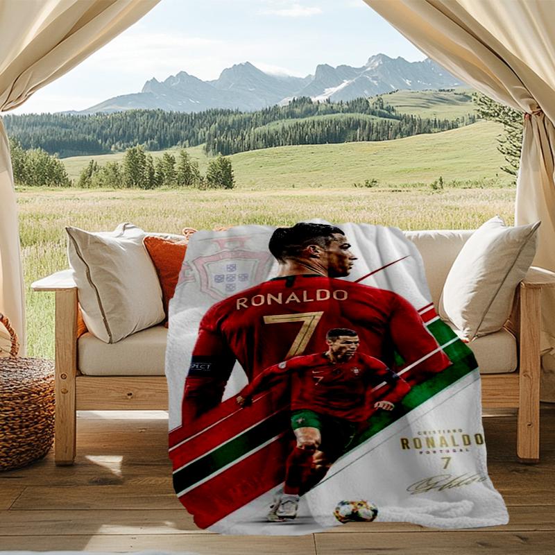 Coperta Flanella Stampa Maglia Ronaldo, Coperta Morbida Calda Leggera per Soggiorno, Divano Letto Campeggio Ufficio