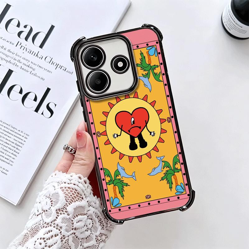 Bad Bunny Heart Plating Phone Case For Xiaomi Redmi Note 14 15 Pro Plus 13 12 11 11S 11T 10 9S 9 5G Anti-Fall Airabag Cover