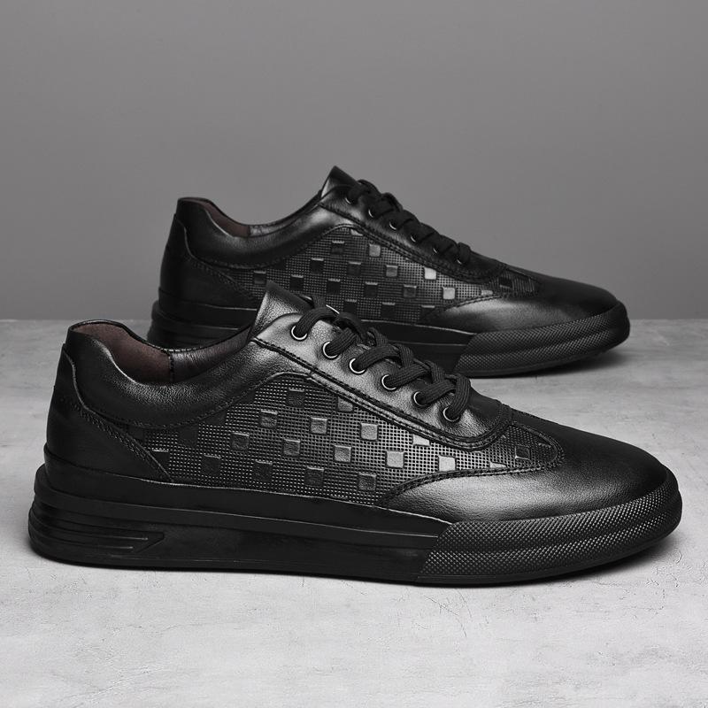 Autumn new low-top pure black board shoes outdoor leather waterproof casual shoes 38