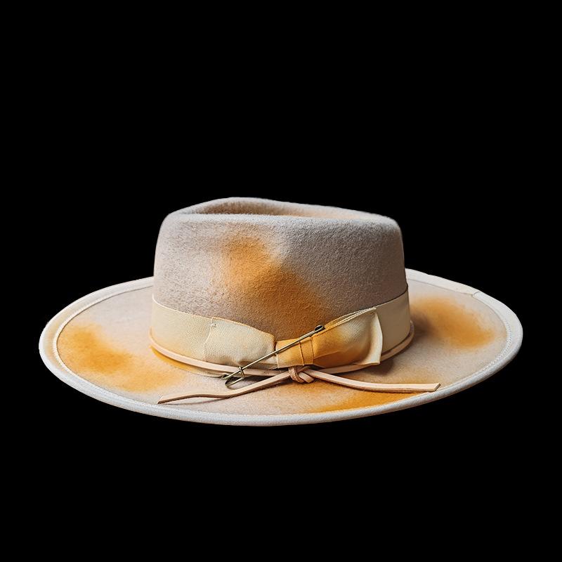 Cross-Border Fashion Pure Wool Felt Hat Old Retro Style Men'S And Women'S Wool Top Hat Bow Webbing Decorative Felt Hat