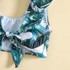 Girls' Green Leaf Print Two-Piece Bikini Set with Sun Protection