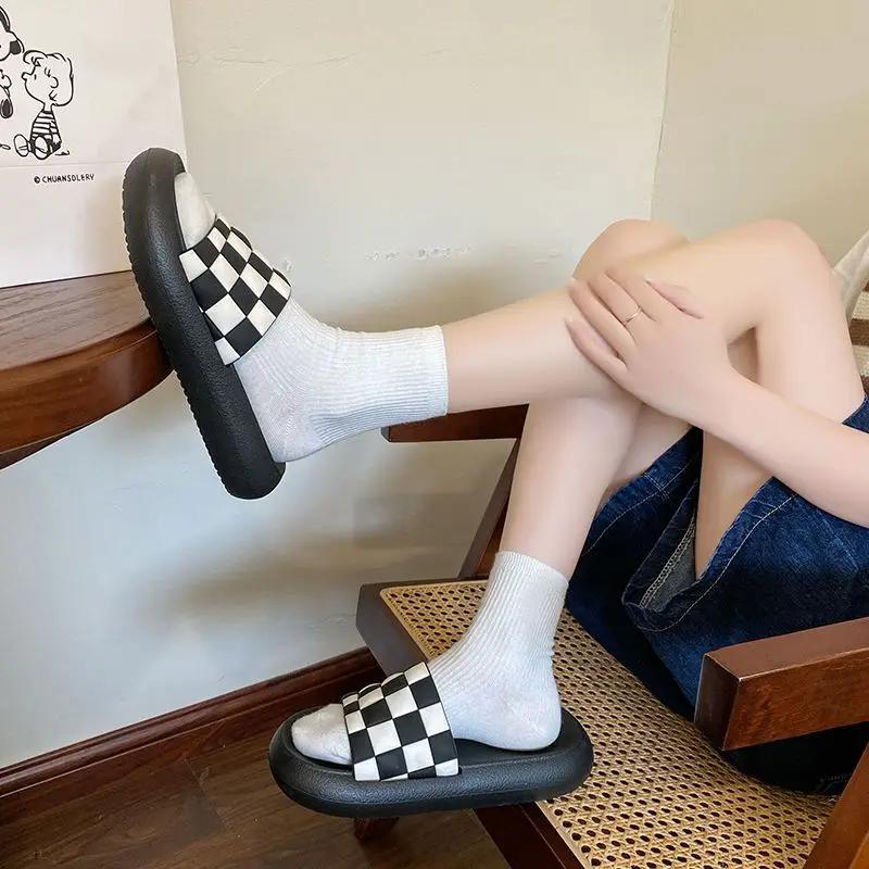 Fashion Woman Slippers Open Toe Bathroom Home Indoor Bedroom Sandals House Plaid Shoes for Women Slides Flat Original I B Unique G F 39