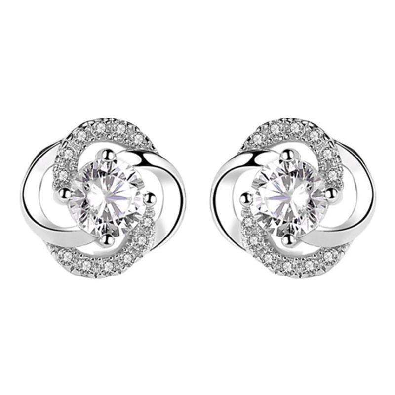 Sterling Silver S925 Zircon Six-Claw Earrings for Women