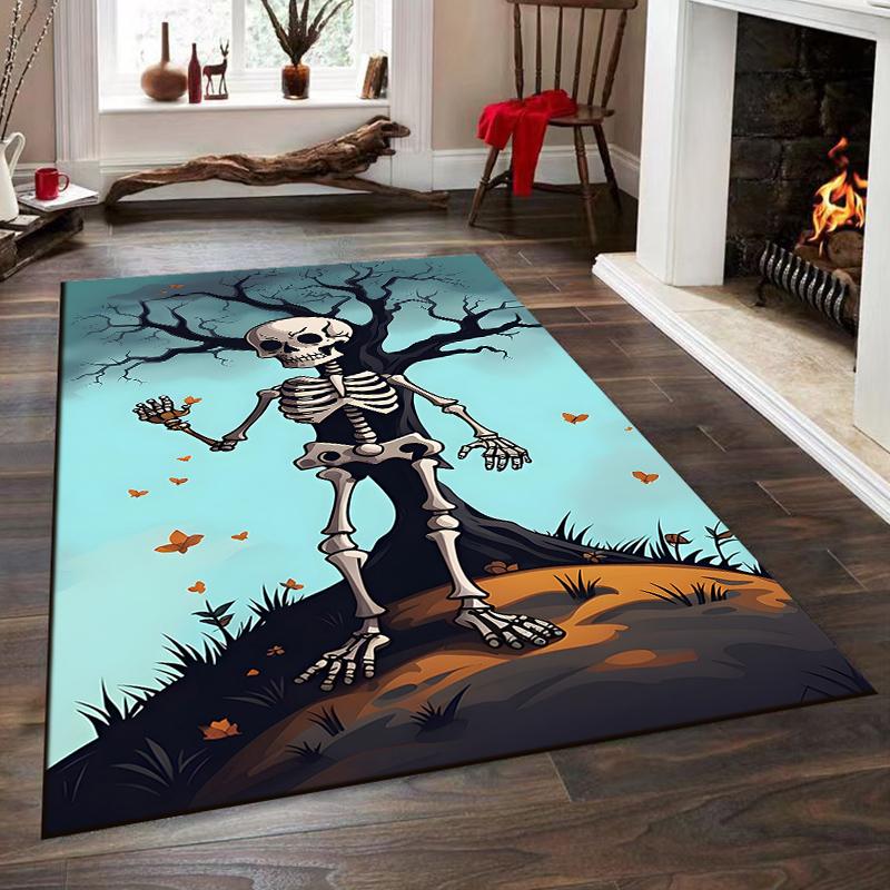 Skeleton and Tree Illustration Rug Non-slip rug suitable for living room and bedroom sofas