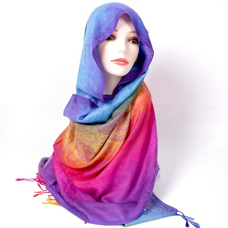 Vibrant Gradient Paisley Scarf - Soft, Windproof Shawl with Tassels, Elegant Women'S Warm Wrap, Ideal for Carnival Gift, Hiking & Outdoor Recreation