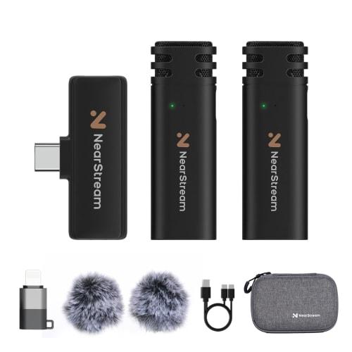 

NearStream AWM10T Wireless Lavalier Microphone for iPhone, Android, and PC Smartphones, Includes 2 Transmitters and 1 Receiver, USB Type-C to Lightnin