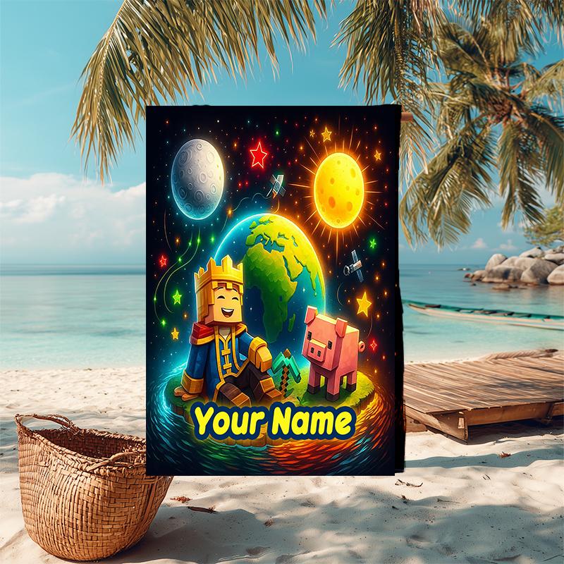 1PC Custom Name Space Adventure Piggy Beach Towel Highly Absorbent And Sand-Resistant Towel for Swimming, Pool, Yoga, And Travel Lightweight
