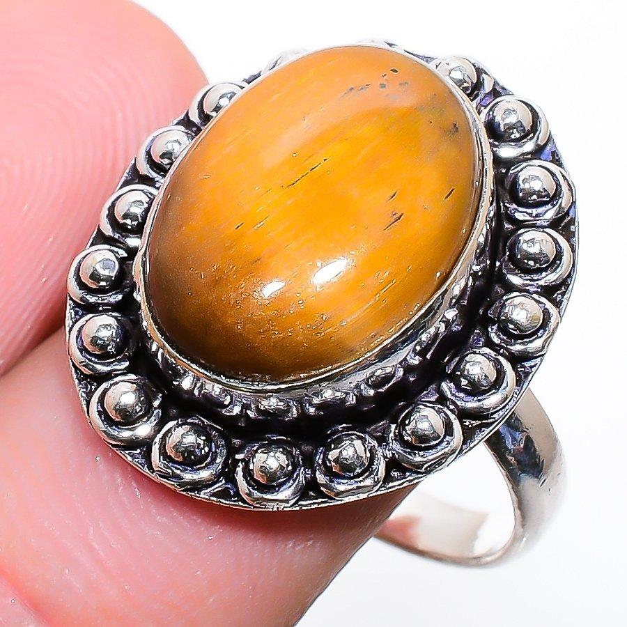 Tiger Eye Handmade Gemstone 925 Sterling Silver Jewelry Ring 9 W767