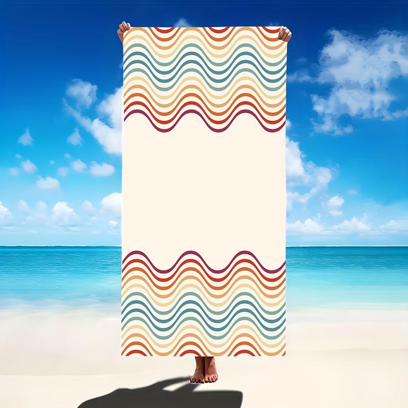 Retro 70s Abstract Zigzag Stripes Microfiber Beach Towel Vintage Orange Brown Bath Blanket Geometric Pool Towels Travel