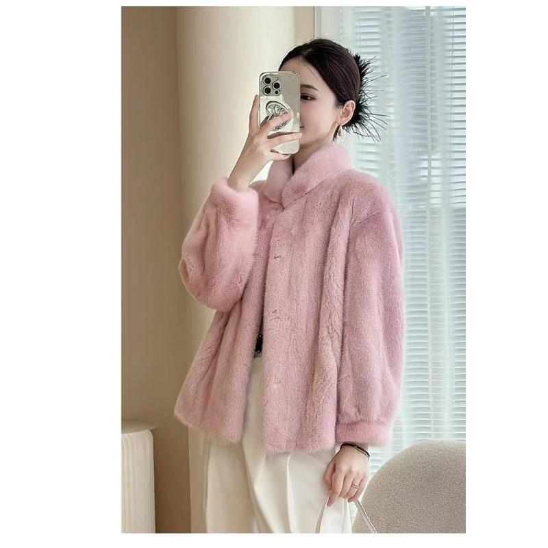2025 New Women's Fashionable Stand Collar Environmentally Friendly Mink Fur Mink Coat