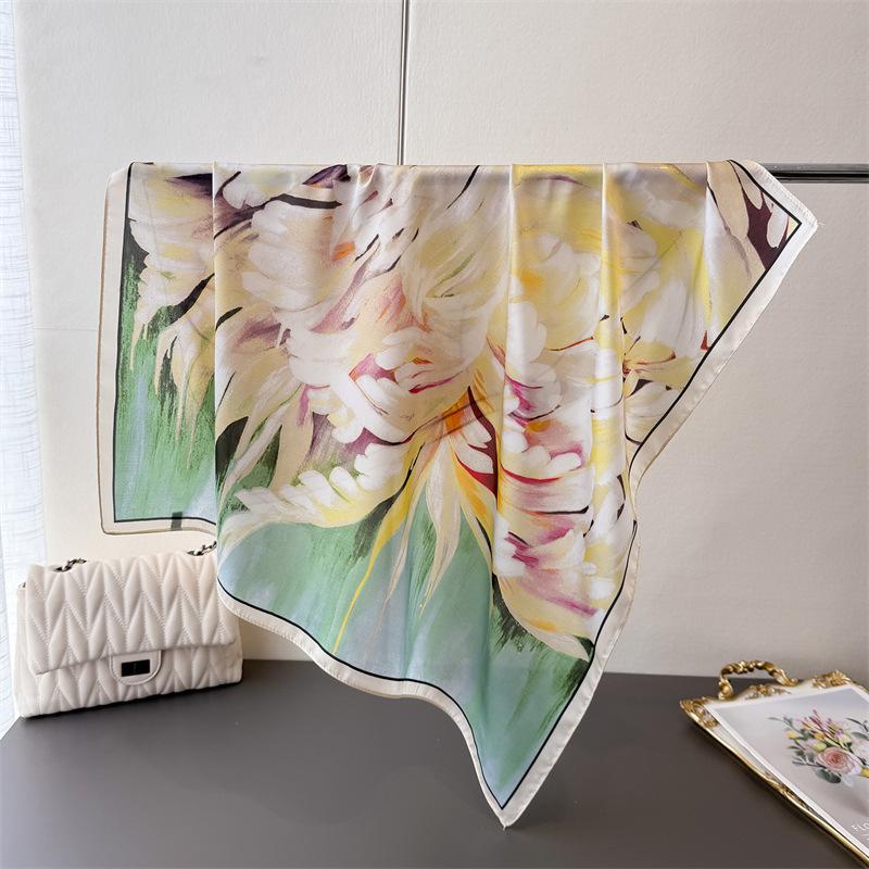 Flower Printing Simulation Silk Scarf Square Scarf High-End Shawl Versatile Neck Small Square Scarf Headscarf