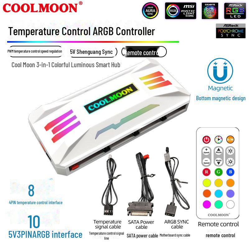 5V 3-pin ARGB Sync Fan Controller with PWM Temperature Control & Wireless Remote