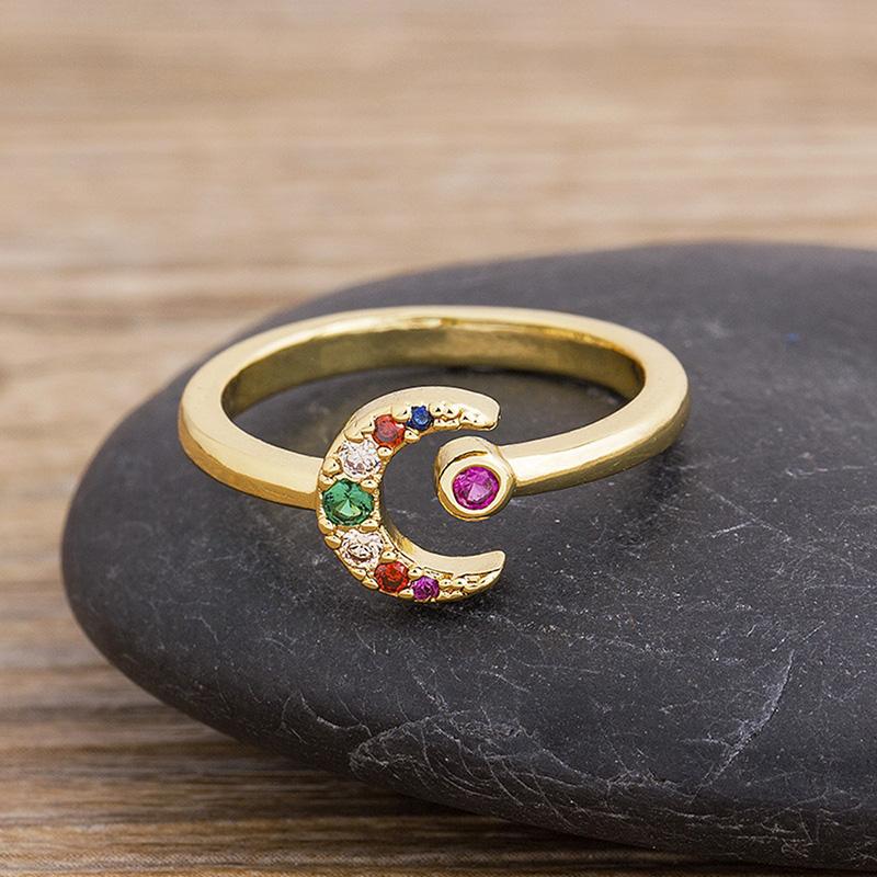 AIBEF Multi-layer Rainbow Flower Adjustable Rings Luxury Cubic Zirconia Crystal Opening Finger Rings For Women Jewelry Gift