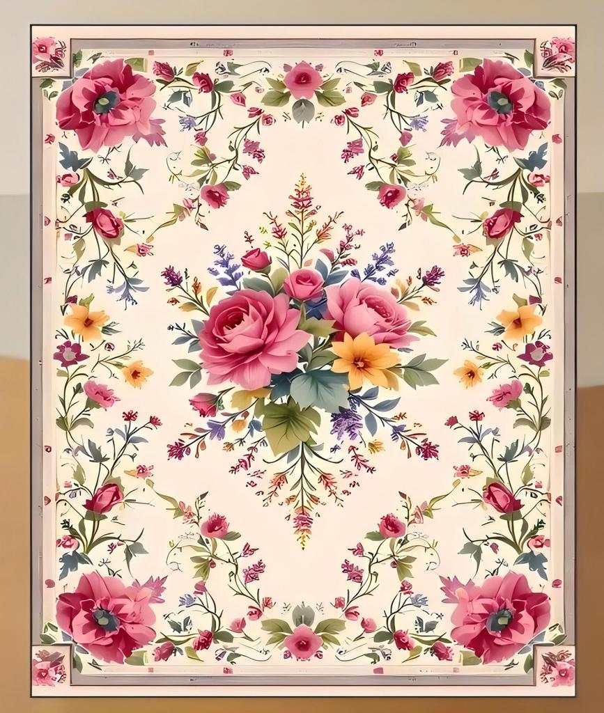 Floral Botanical Rug, Cottagecore Garden Aesthetic Rug, Blooming Flower Print Carpet, Shabby Chic Delicate  Floral Floor Mat