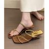 Retro thin strap open-toed sandals women's wedge heel two wear square head cool slippers special-shaped heels
