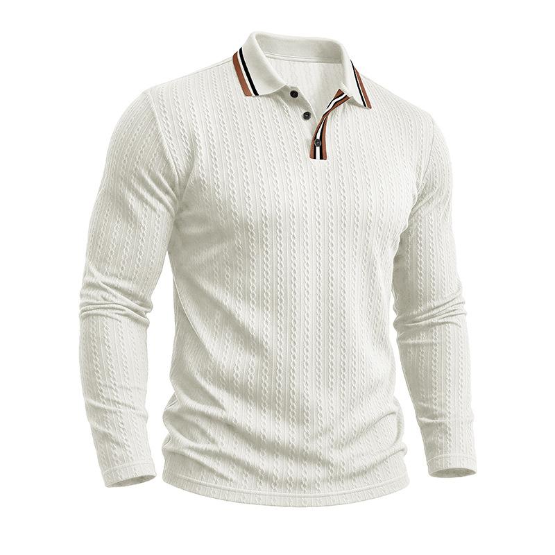 Men S Long Sleeve Polo Shirt Vintage Jacquard Solid Color Casual Top