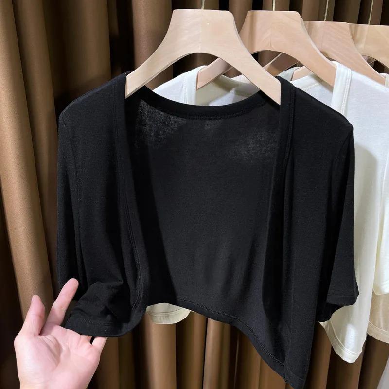 Women's Short Sleeve Open Front Cropped Cardigan Shrug