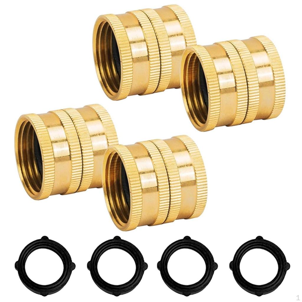 4 Pieces Brass Hose Connector with Washers Knurled Female Coupling Straight Hardware for