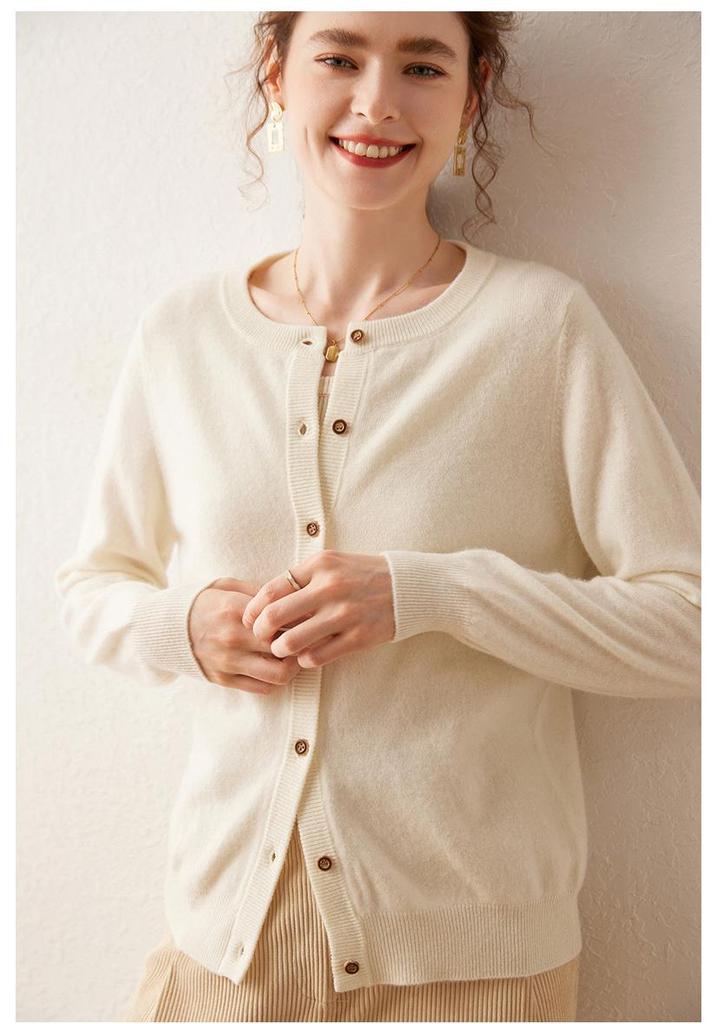 Women's Versatile Round Neck Casual Cashmere Knit Cardigan - Lightweight, Large Size Outerwear