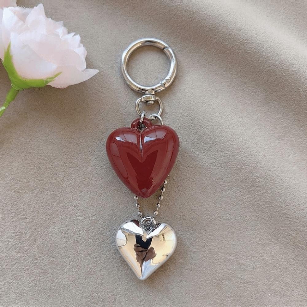Acrylic Red Bow Keychain Circle Clip Purse Accessory Cute Bag Charm New Year