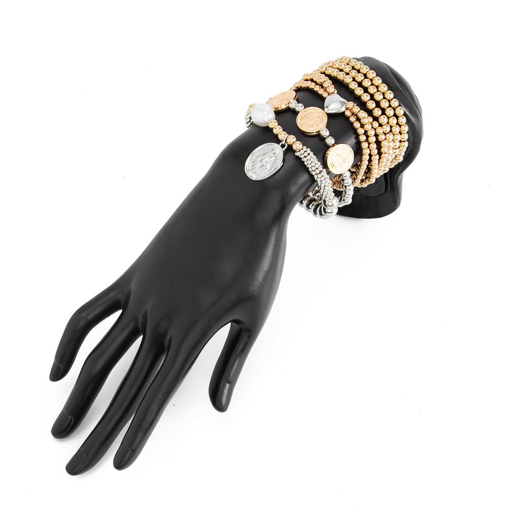 Wind Retro Virgin Mary Pendant Bracelet, Fashionable Ccb Beaded Multi-Layer Stacked Bracelet.