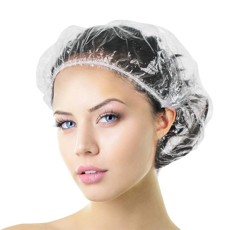 Aquior Shower Cap Disposable, 100 PCS Shower caps Large&Thick Waterproof Clear Plastic Elastic Hair Bath Caps For Women Kids Girls, Hotel and Hair