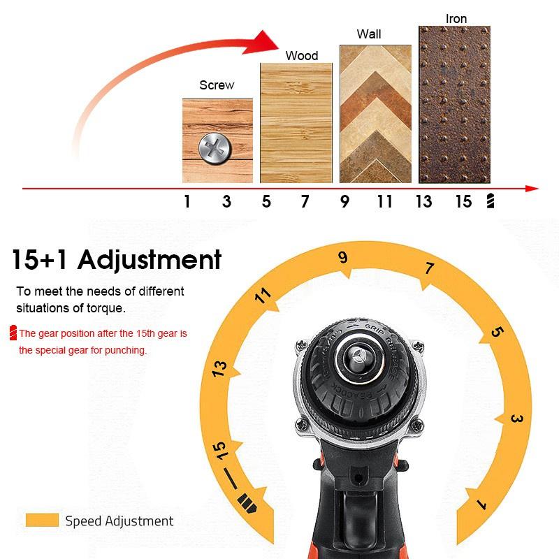12V/24V Brushless Cordless Screwdriver Rechargeable Drill Power Tool Multi-function Electric Drill