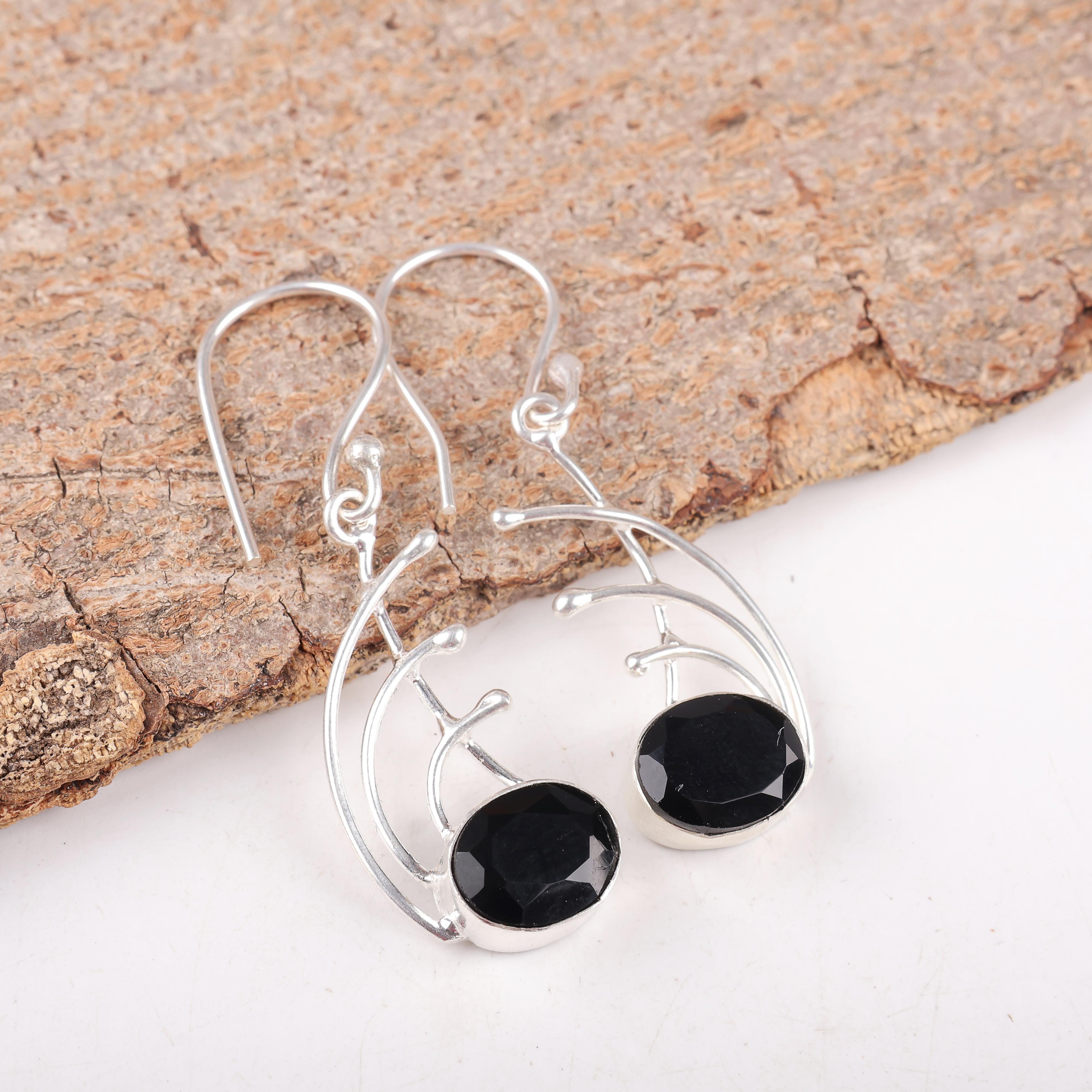 

Black Onyx Silver Jewelry, 925 Sterling Silver Earrings. Handmade Wonderful Black Onyx Gemstone Earrings Gift For Her 1.77 Inches чёрный