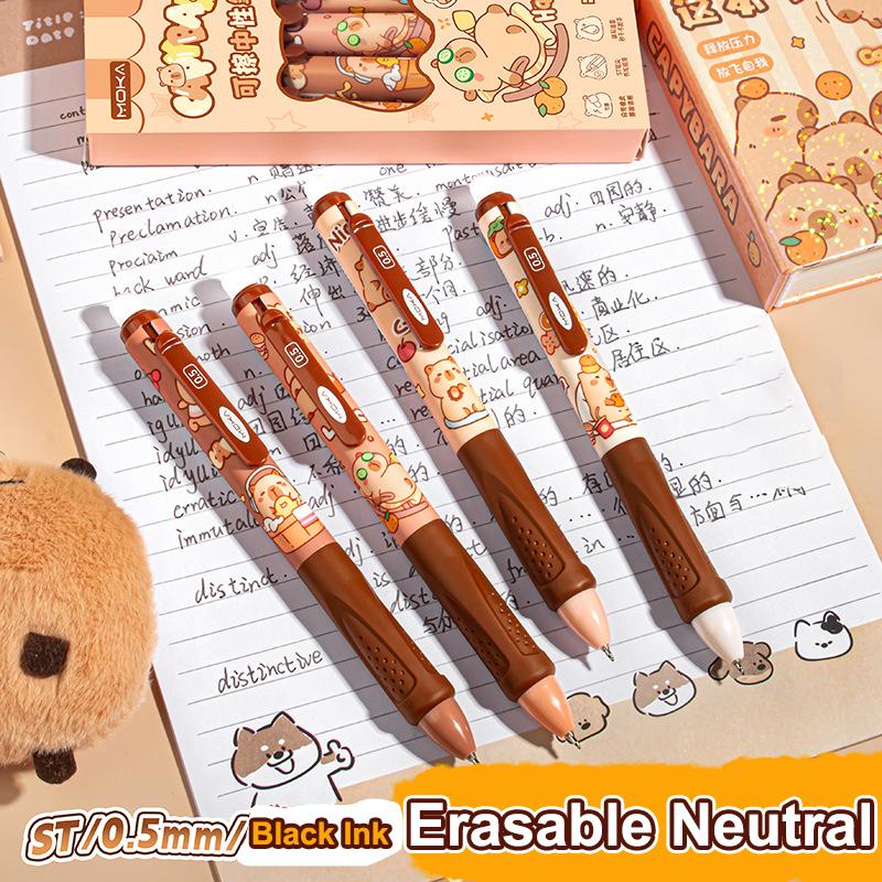 4 ks Roztomilé kreslené mazatelné pero s kapybarou a pandou Píše hladce Rychleschnoucí pera Studentské psací potřeby Kancelářské potřeby Dárky