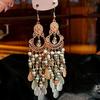 Round crystal rice beads fringed ear hooks Bohemian retro long earrings exquisite fashion new earrings