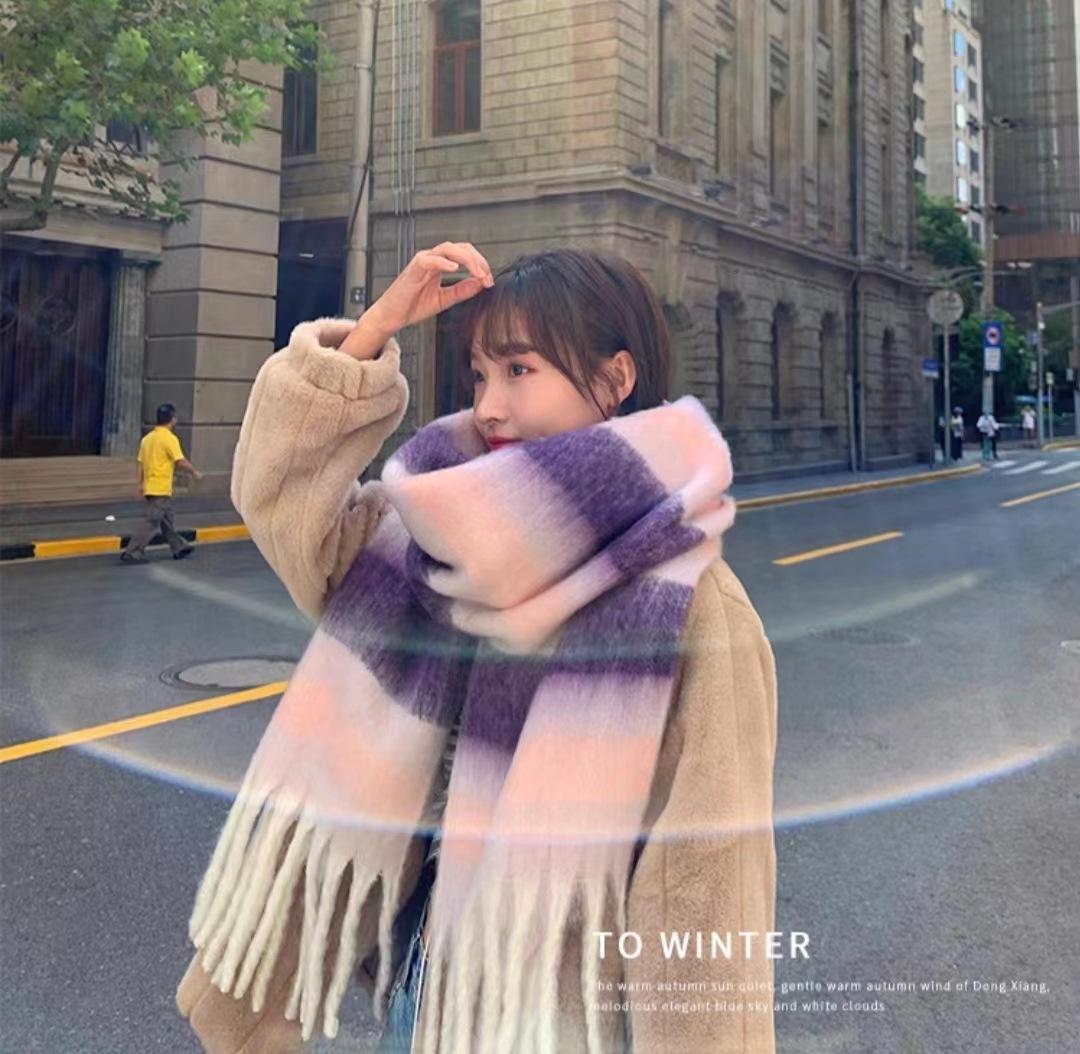 

Модний смугастий масивний шарф на бахромі, товстий холодостійкий плед, великі шарфи, класична вітрозахисна шаль для жінок, осінь і зима