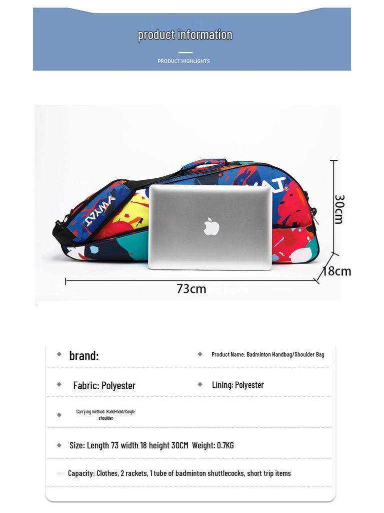 Korean Style Single Shoulder Badminton & Tennis Backpack for 3-6 Rackets - Portable Unisex Bag