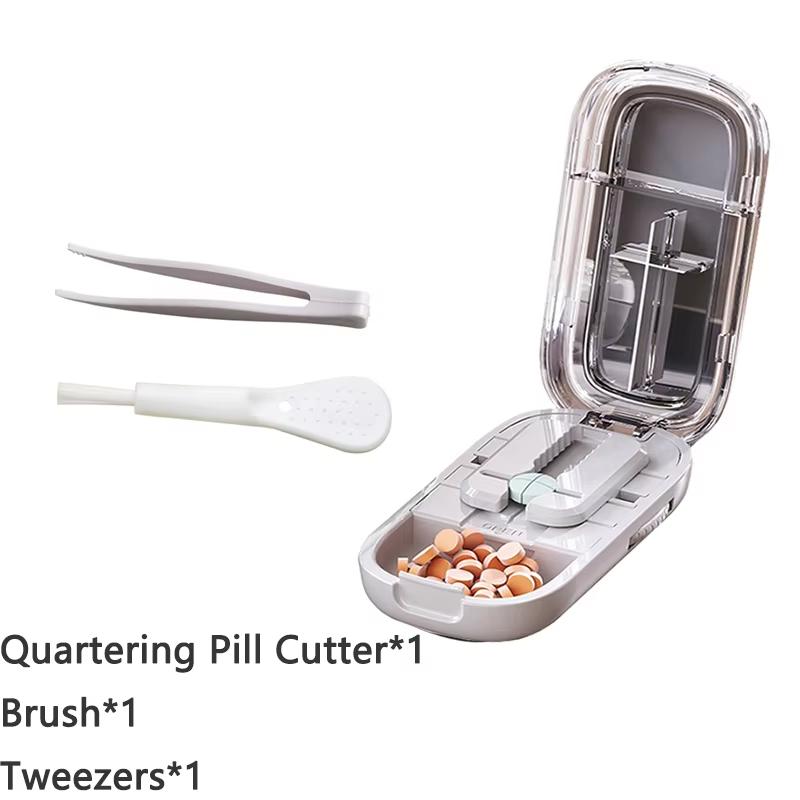 Gesundheitspillen-Etui Viertel-Tablettenteiler Aufbewahrungsbox Tragbar Tabletten-Medikamenten-Staubdichter Teiler für Kleine und Große Pillen