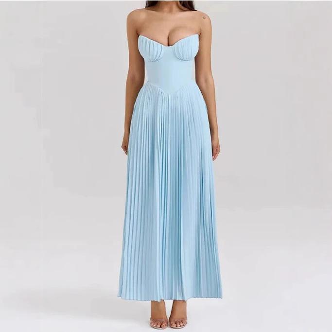 

2025 Summer Elegant Strapless Sweetheart Ruched Dress Medium