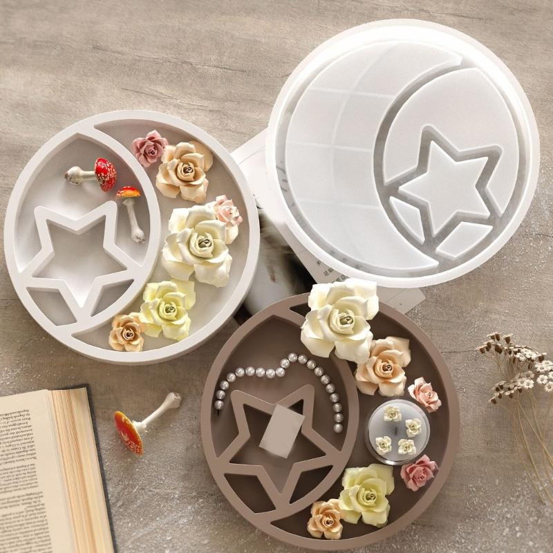 Praktická flexibilní silikonová forma na úložné podnosy ve tvaru hvězdy a měsíce Přenosný doplněk pro domácí potřeby pro tvoření