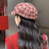 Retro Kontrastfarbene Karomuster-Baretts für Damen Japanisch Personalisierte Vielseitige Gesichtsbetonende Kleine Literarische Malerhüte