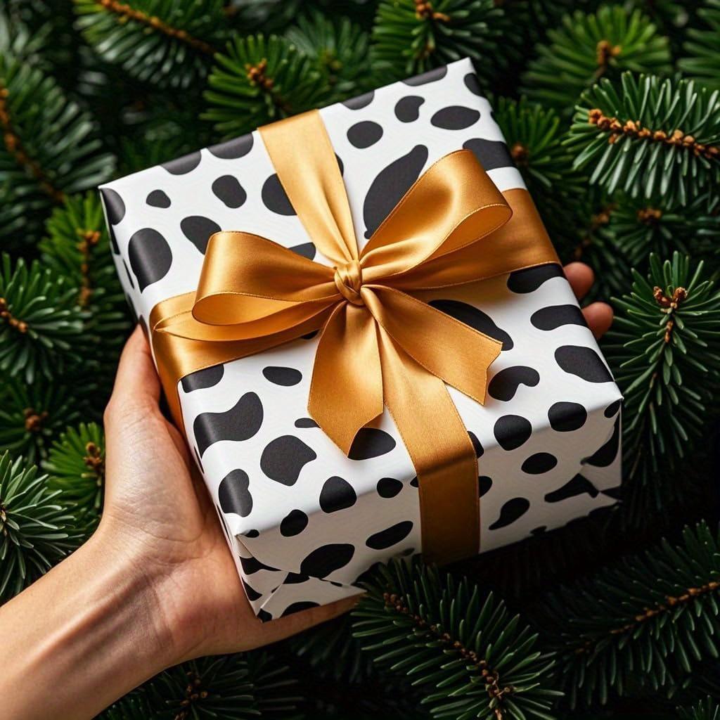 10 Sheets Happy Birthday Wrapping Paper, Black and White Cow Gift Wrap Paper 27x20 Inch Folding Packaging