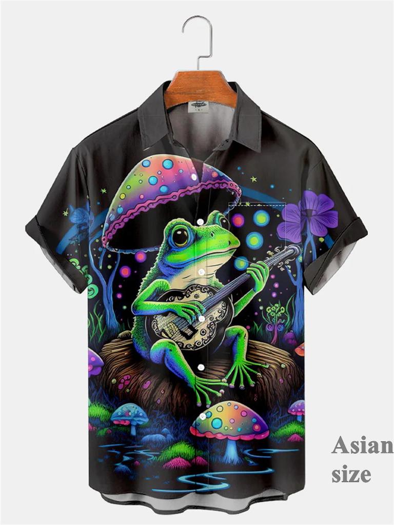 Funny Frog 3D Printed Graphic Men Streetwear Women Casual Fashion Short Sleeves Shirts Lapel Button Shirt New Unisex Clothing