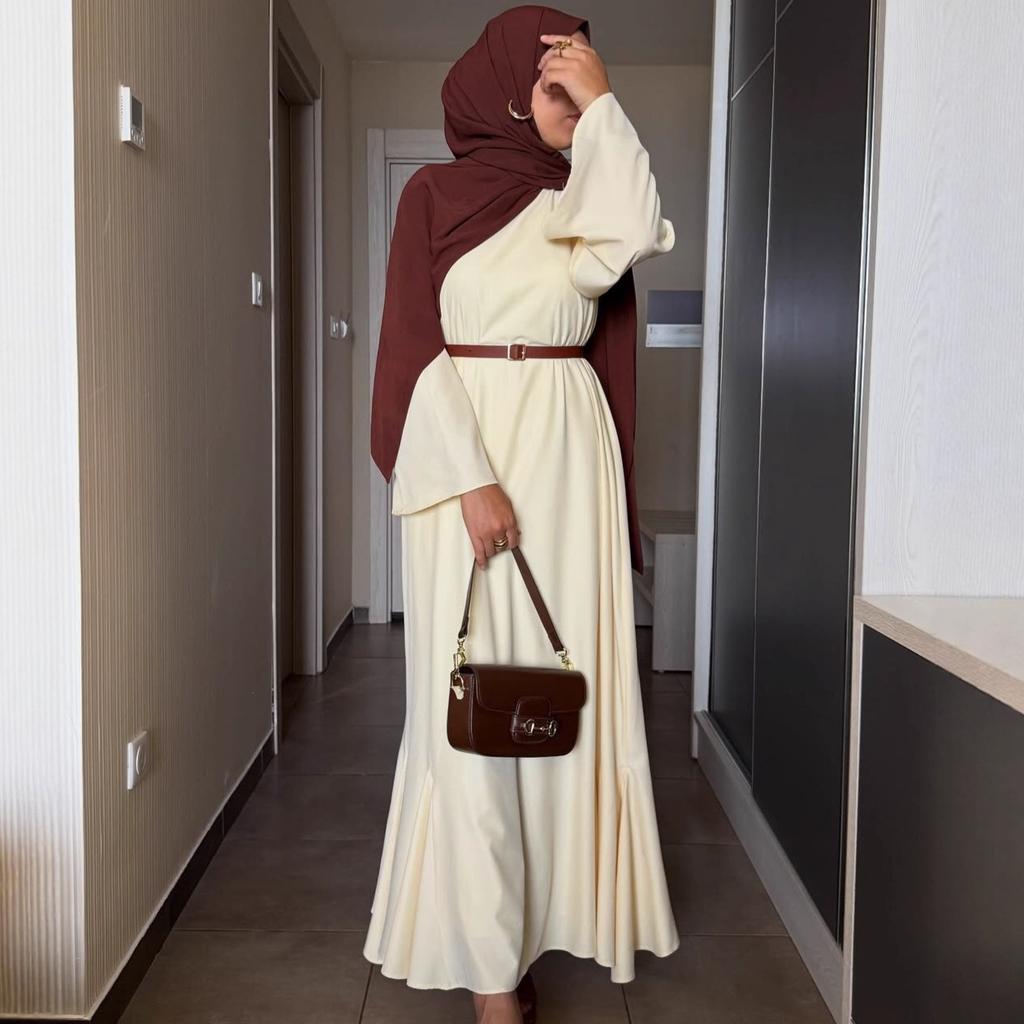 Middle East Arabic Women's Autumn New Fashion Satin Pendulum Robe Dress Abayas