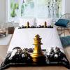 International Chess Duvet Cover Set Queen Size Chess Lovers Bedding Set for Boys Adults Microfiber Black Base 2/3pcs Quilt Cover