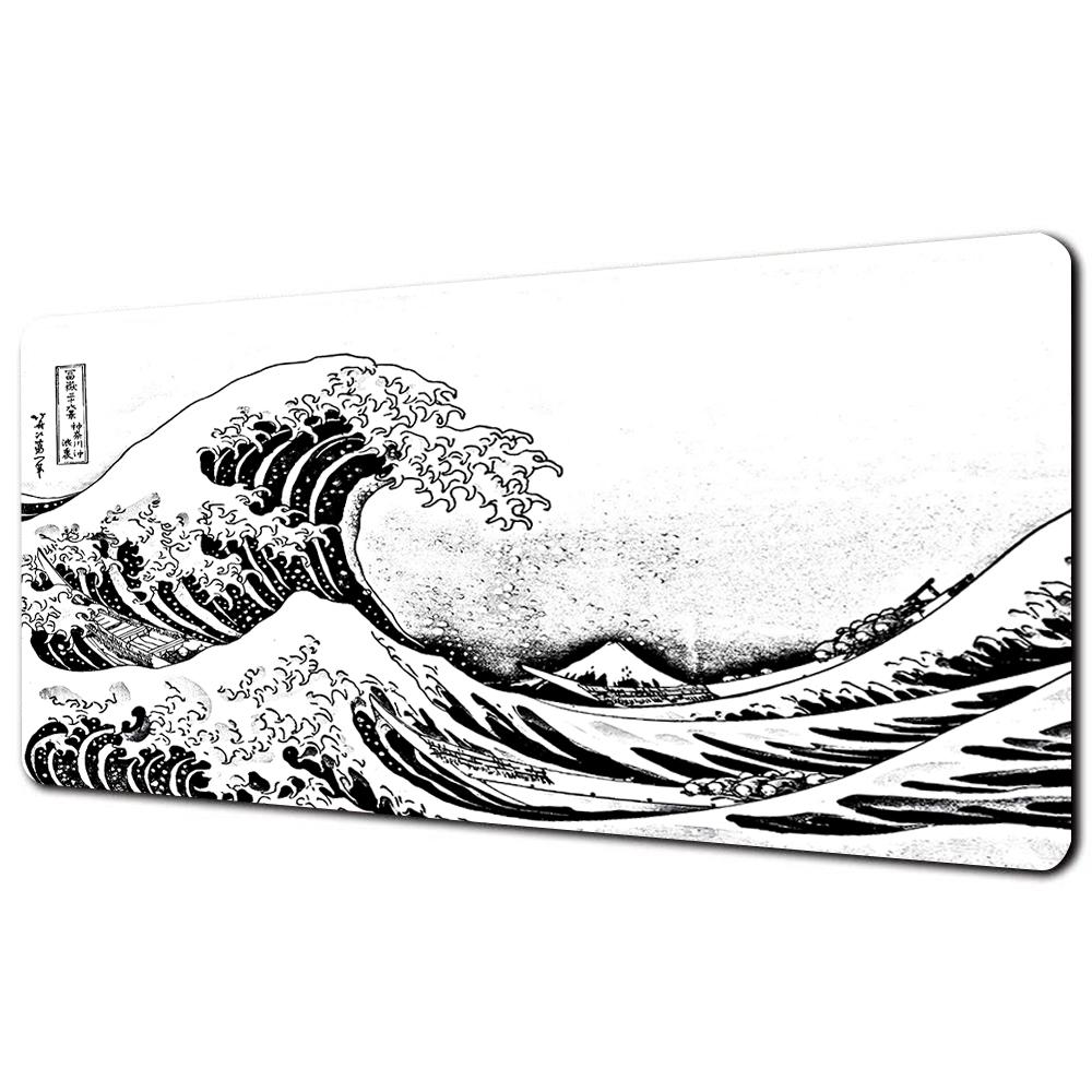 Great Wave Black Desk Mat Mousepad Japanese Art Mouse Pad Rubber Mat Mouse Carpet Table Pads Pc Mats 900x400 Office Accessories