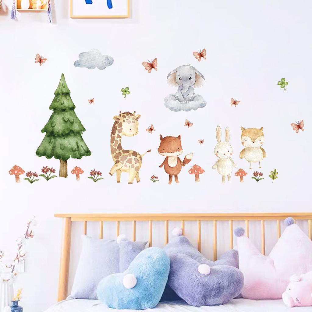 Watercolor Bear Sleep Moon Cloud Wall Stickes Fit For Baby Room Kids Bedroom Wall Decals Nursery Kindergarten Background Wall Decor