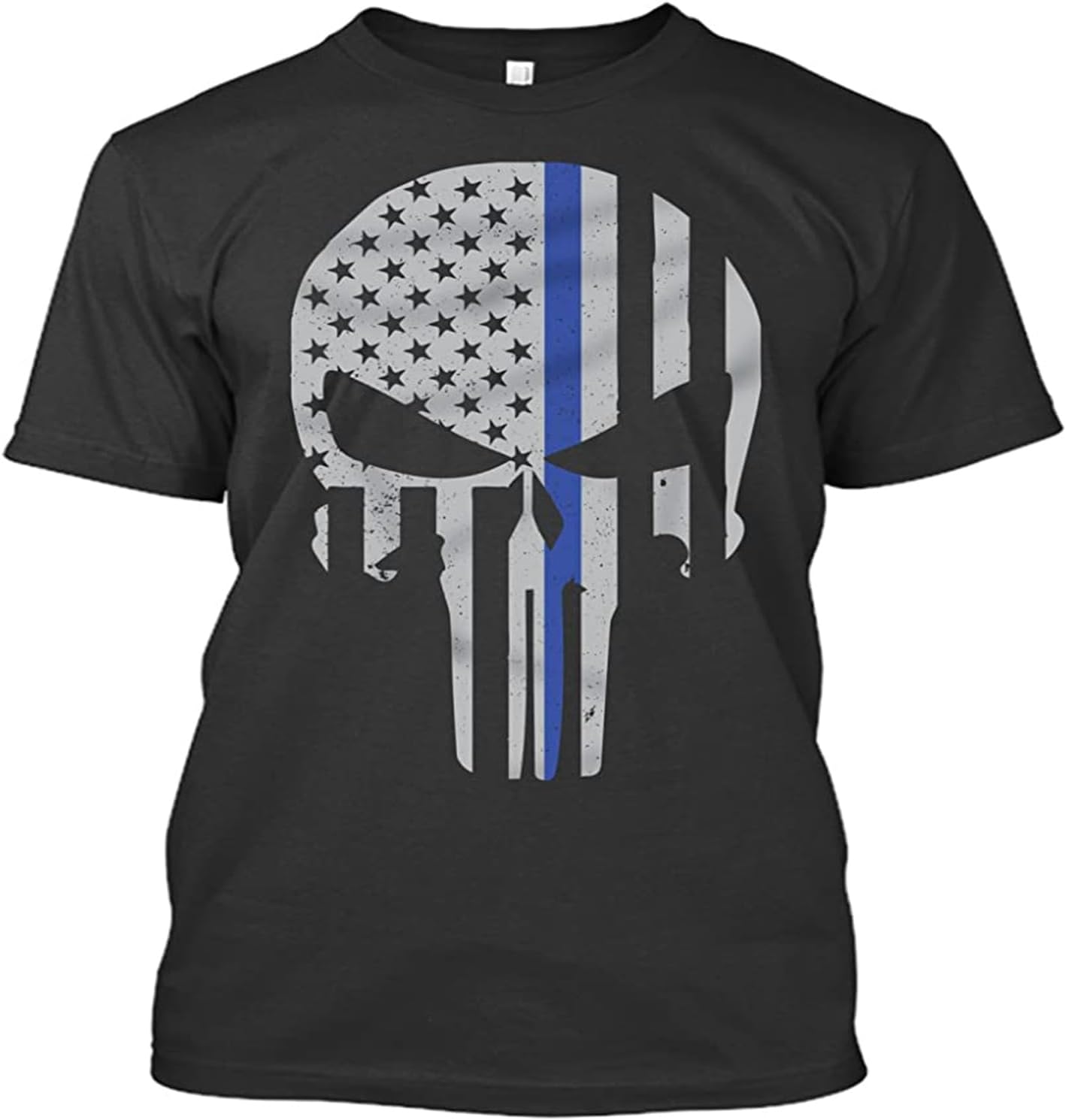 Men s Thin Blue Line Skull Logo T Shirt L