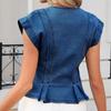 Ladies' Fashionable Casual Buckle Slim Fit Pleated Sleeveless Denim Top