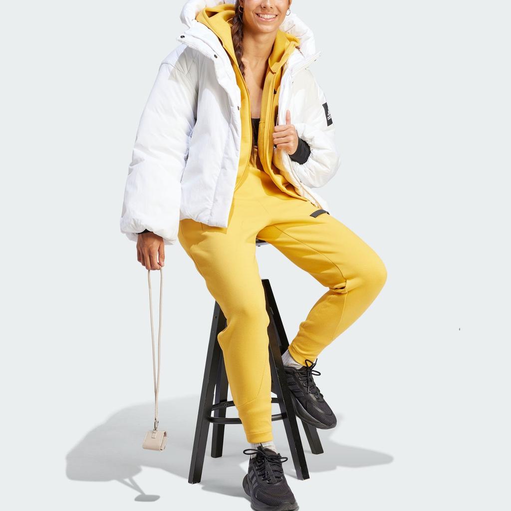 Adidas Alphabet Print Outdoor Casual Cotton Hooded Jacket Women Outerwear White IK3120